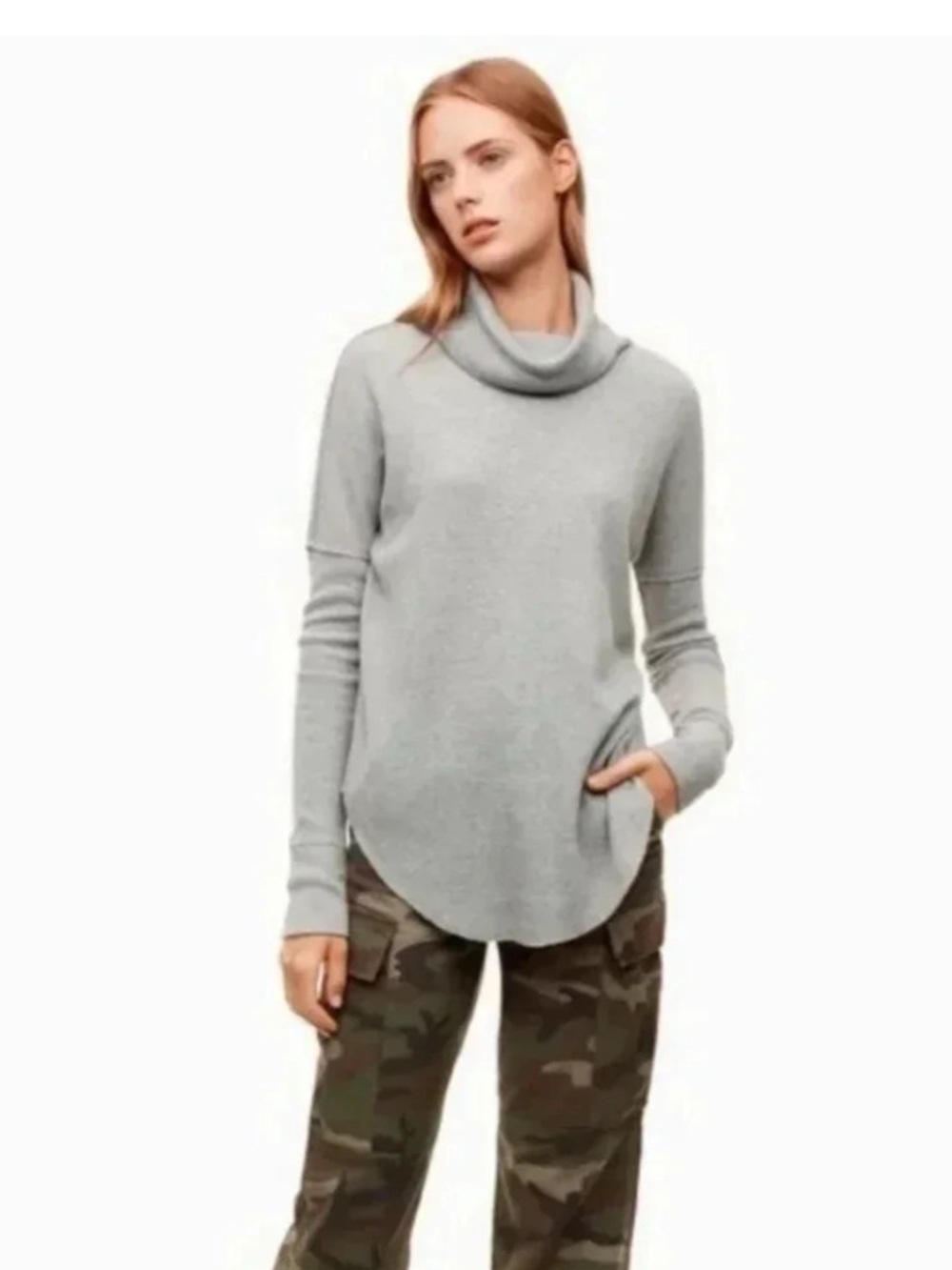 Aritzia Babaton Light Gray Cowl Neck Thermal Top